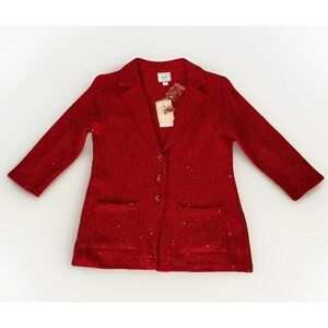 Eci New York Red Sequin Cardigan Sweater Jeweled Buttons Up Jacket Size M NWT